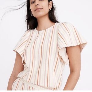 Madewell Maude striped medium sturdy boxy flutter cotton blouse widesleeve 1970’